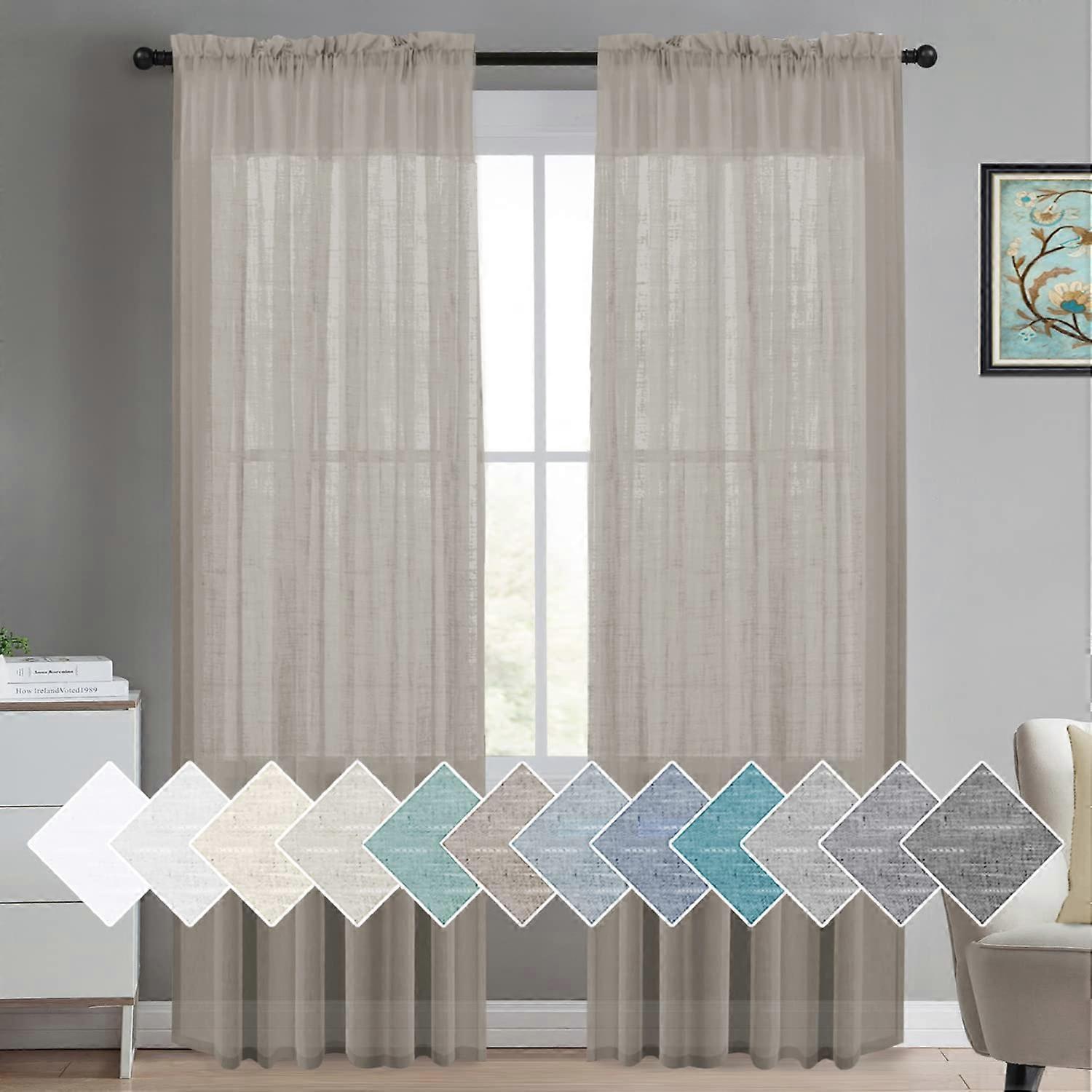 Linen Transparent Curtain - Natural Semi-Sheer White 96-Inch Light Filtering Linen Drapes for Home Decor