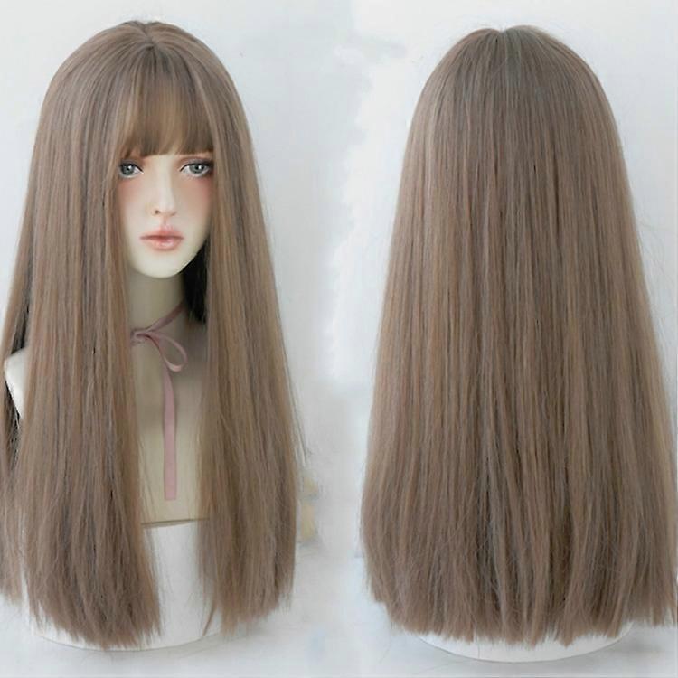 Female Black Long Straight Wig With Air Bangs
