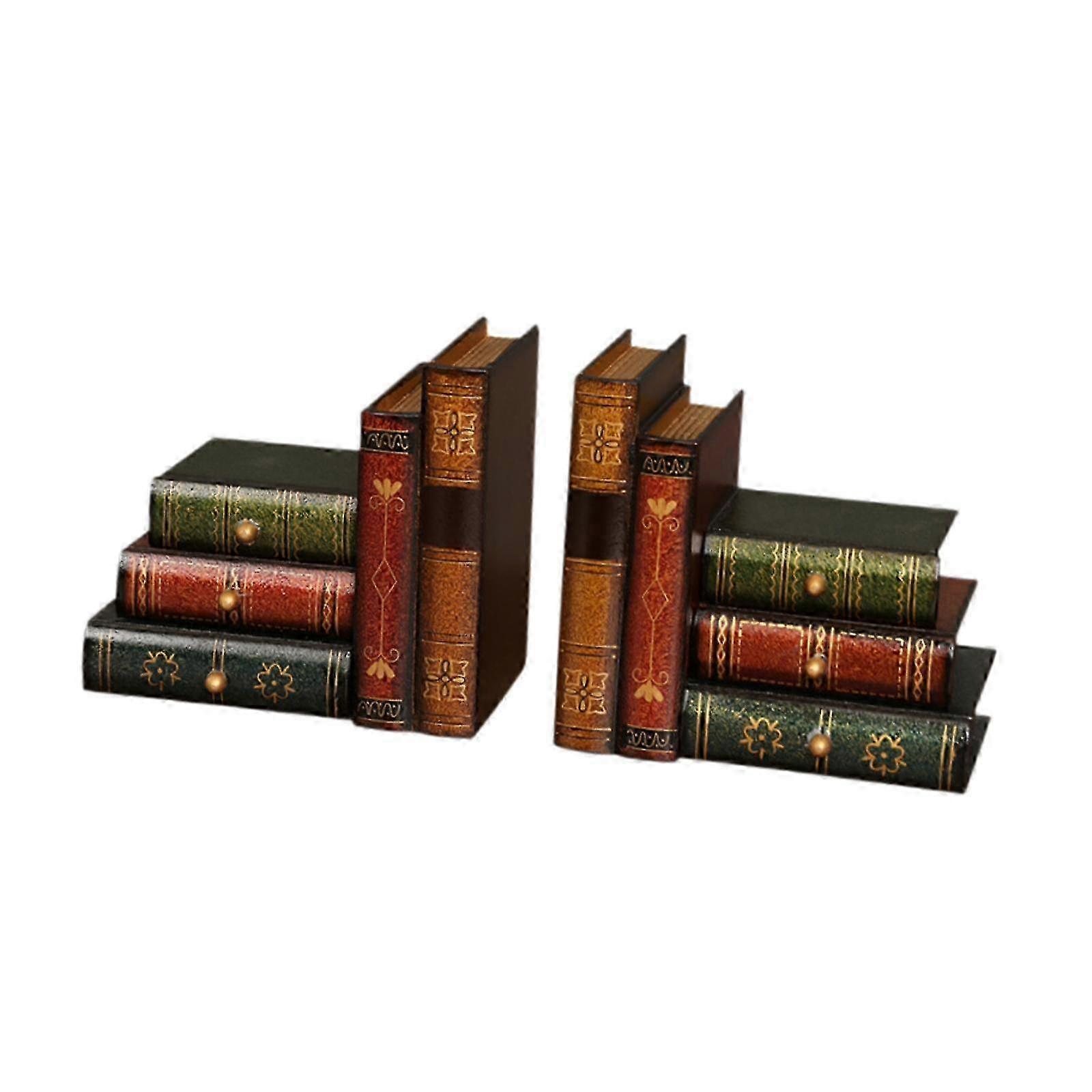2x European Style Faux Book Bookends - Decorative Organizer for Shelf, Table, Office & Library