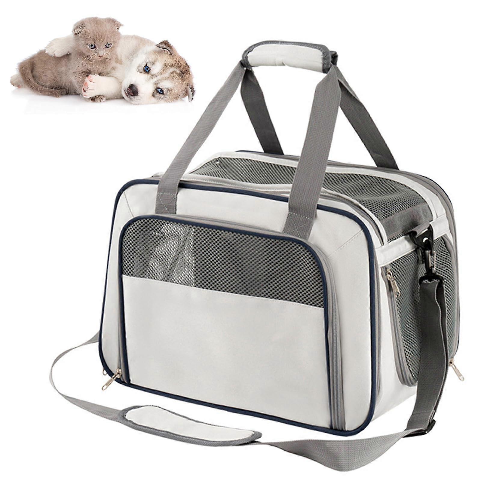 Pet Travel Carrier Bag Breathable Mesh Cat Window Carrier Airline Approved, Light Grey