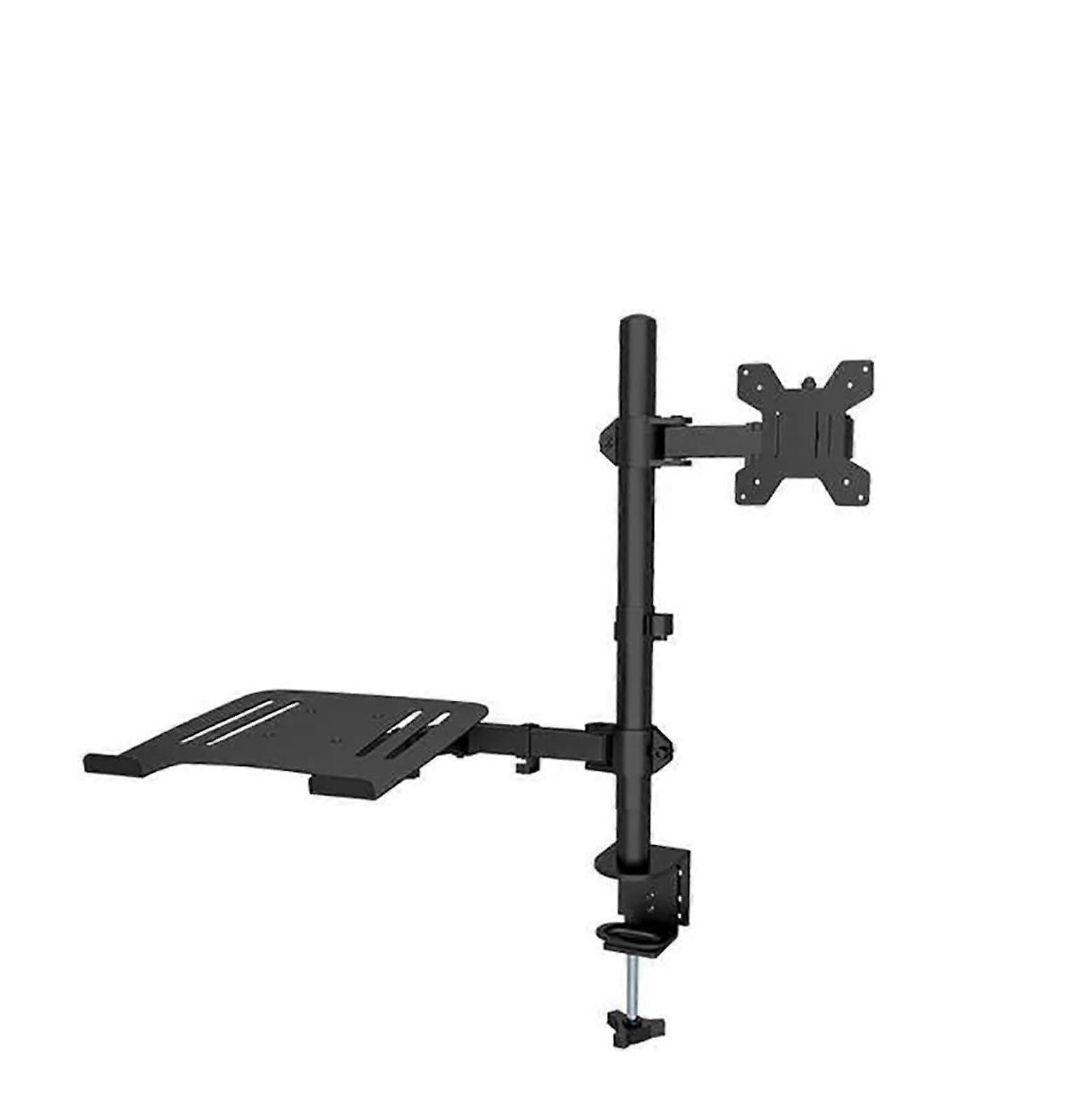 M074 Dual LCD Monitor Desk Mount Fully Adjustable Stand with Extra Laptop Tray for Laptops up to 17' and Screens up to 32'
