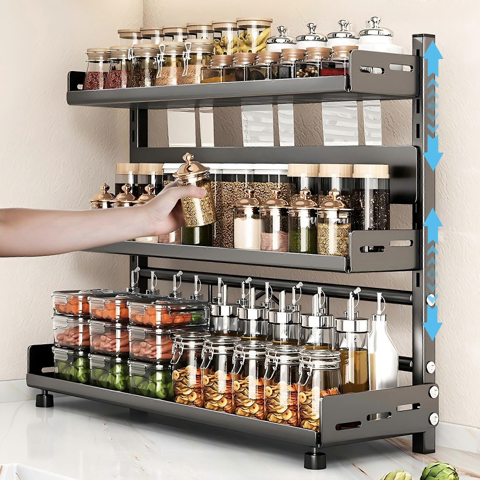 Spice Rack for Countertop, 3 Tier HeightAdjustable Spice Organization for Cabinet, Black