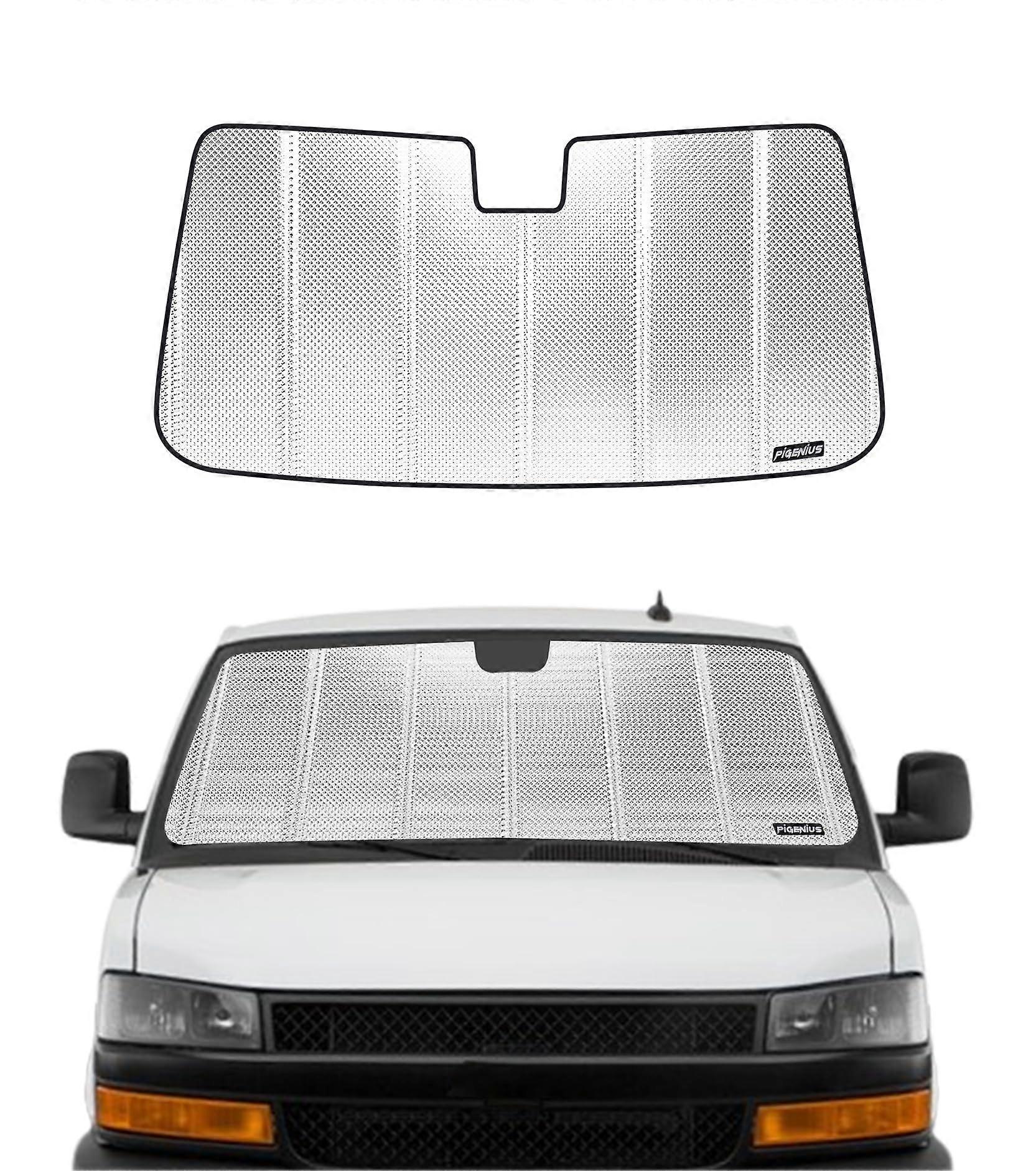 Windshield Sun Shade for Chevrolet Express GMC Savana, Reflective Front Window Sunshade with Storage Bag, Custom Fit