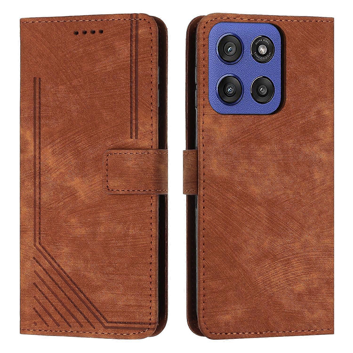 Skin Feel Stripe Pattern Leather Phone Case with Lanyard