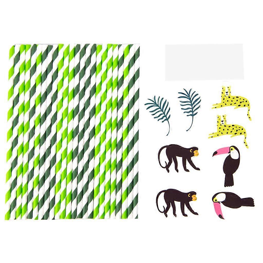 Jungle Theme Decor Props Include: 24pcs Party Decor Straws and 8pcs Cards