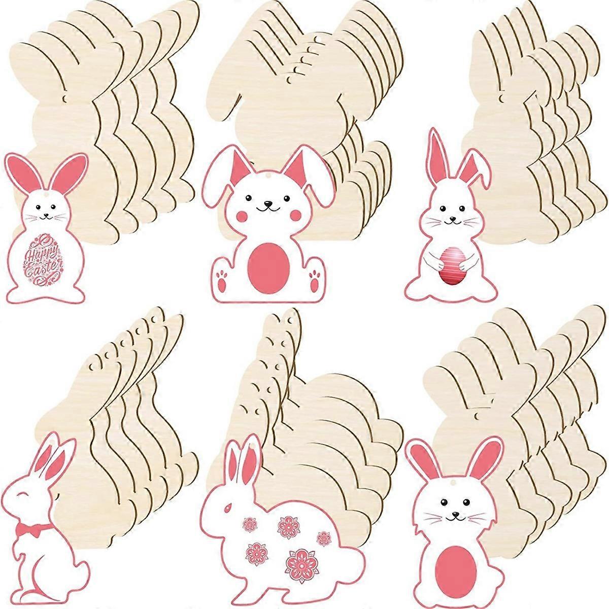 72PCS Easter Wood Bunny Cutouts Unfinished Wooden Rabbit Cutouts Tags