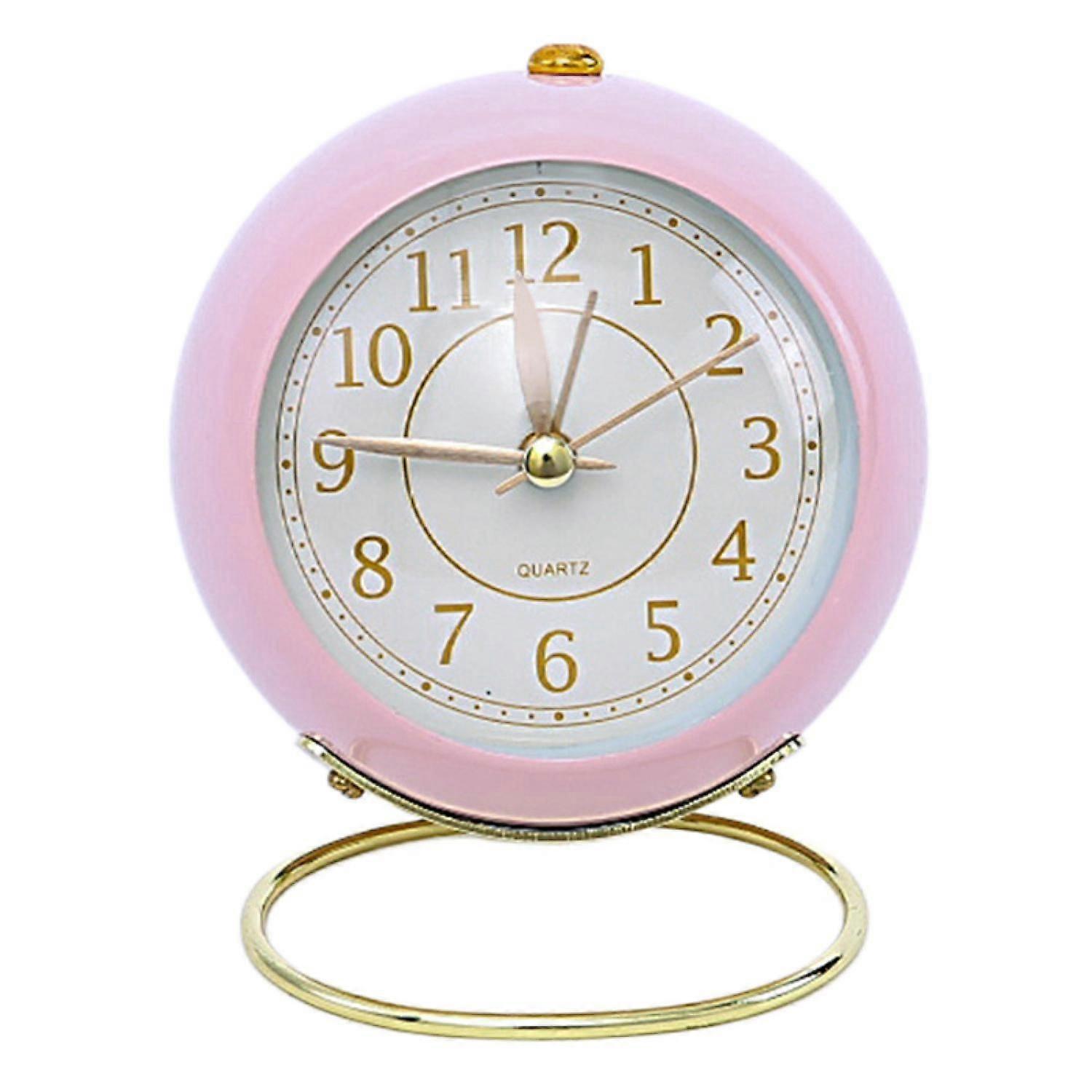 Silent Small Table Clocks Alarm Clock No-Ticking Battery Operated Tabletop Analog Alarm Clock --- Pink