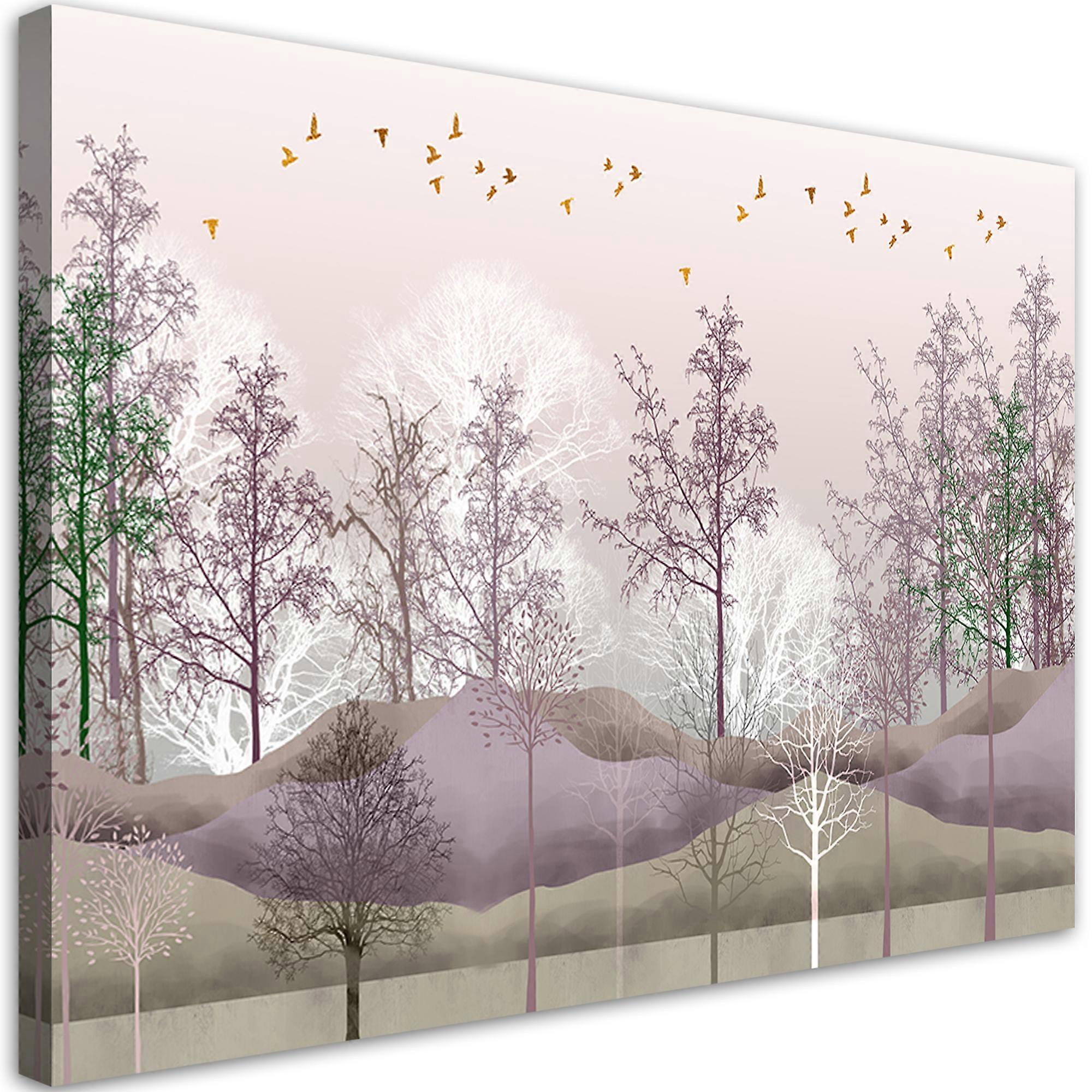 Lienzo Pájaros sobre el bosque estilo boho - 90x60