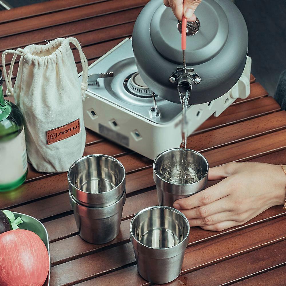 Outdoor Stainless Steel Cups Portable High Temperature Resistance Camping Picnic Cup Travel Stackable Cups Set