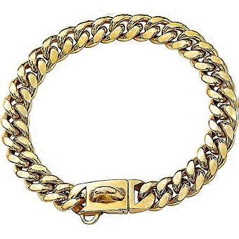 Strong Stainless Steel Gold Dog Collars With Safety Buckle Lock,14mm Cuban Link Chain Training Collar,dog Necklace Walking Collar For Small Medium & L