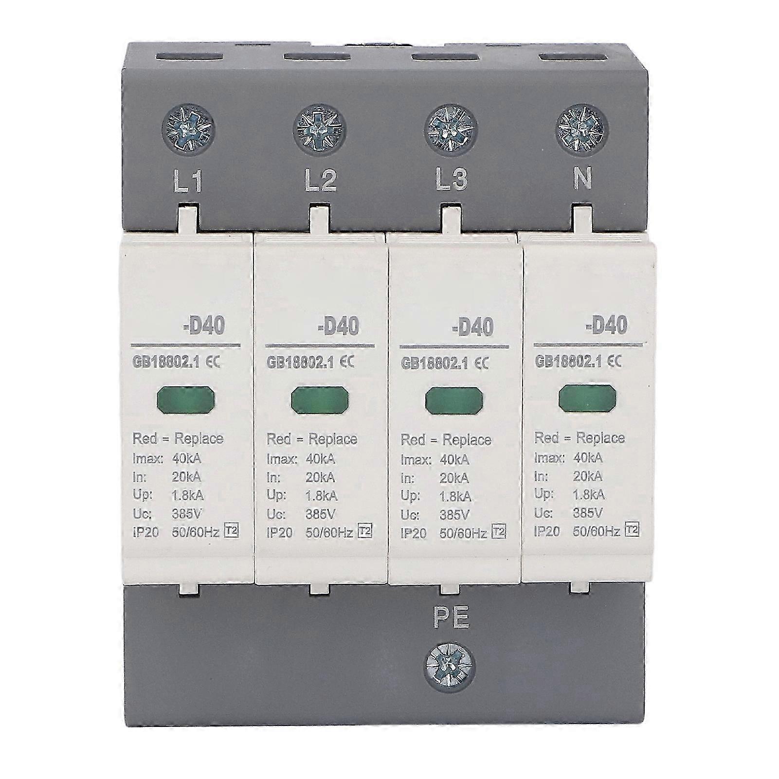 4P Surge Protective Device IP20 Overvoltage Arrester Protector 385V AC 36MM Rail Mounting