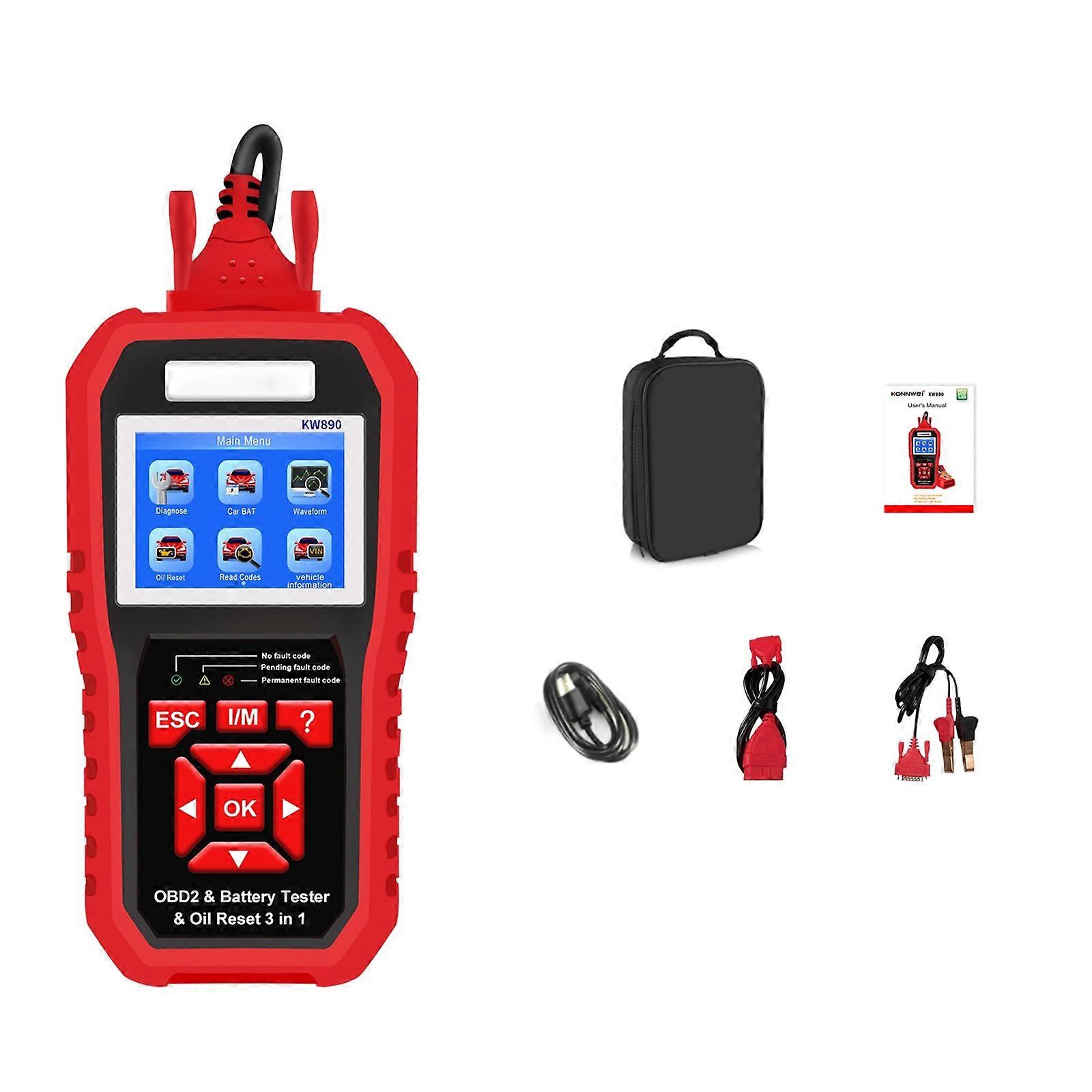 Professional Car Battery Tester Analyzer Engine Check Automotive Code Reader Diagnose Tool Oil Reset OBD2 Scanner 3 In 1