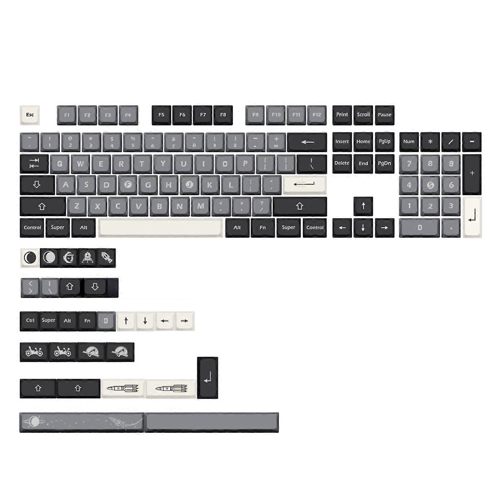 133PCS High Content PBT Keycaps for DIY Computer Mechanical Keyboard XDA Height Gray White Dye Sublimation Keycap Set