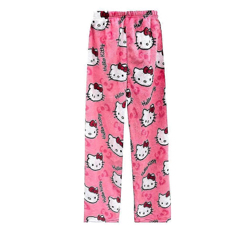 Kawaii Hello Kitty Fleece Πιτζάμες Παντελόνι Για Γυναίκες Κορίτσια Χριστουγεννιάτικα Κινούμενα Σχέδια Γάτα Γατούλα Παντού Εκτύπωση Μαλακή φανέλα Loungewear Χριστούγεννα Ύπνος Πιτζάμες Παντελόνι