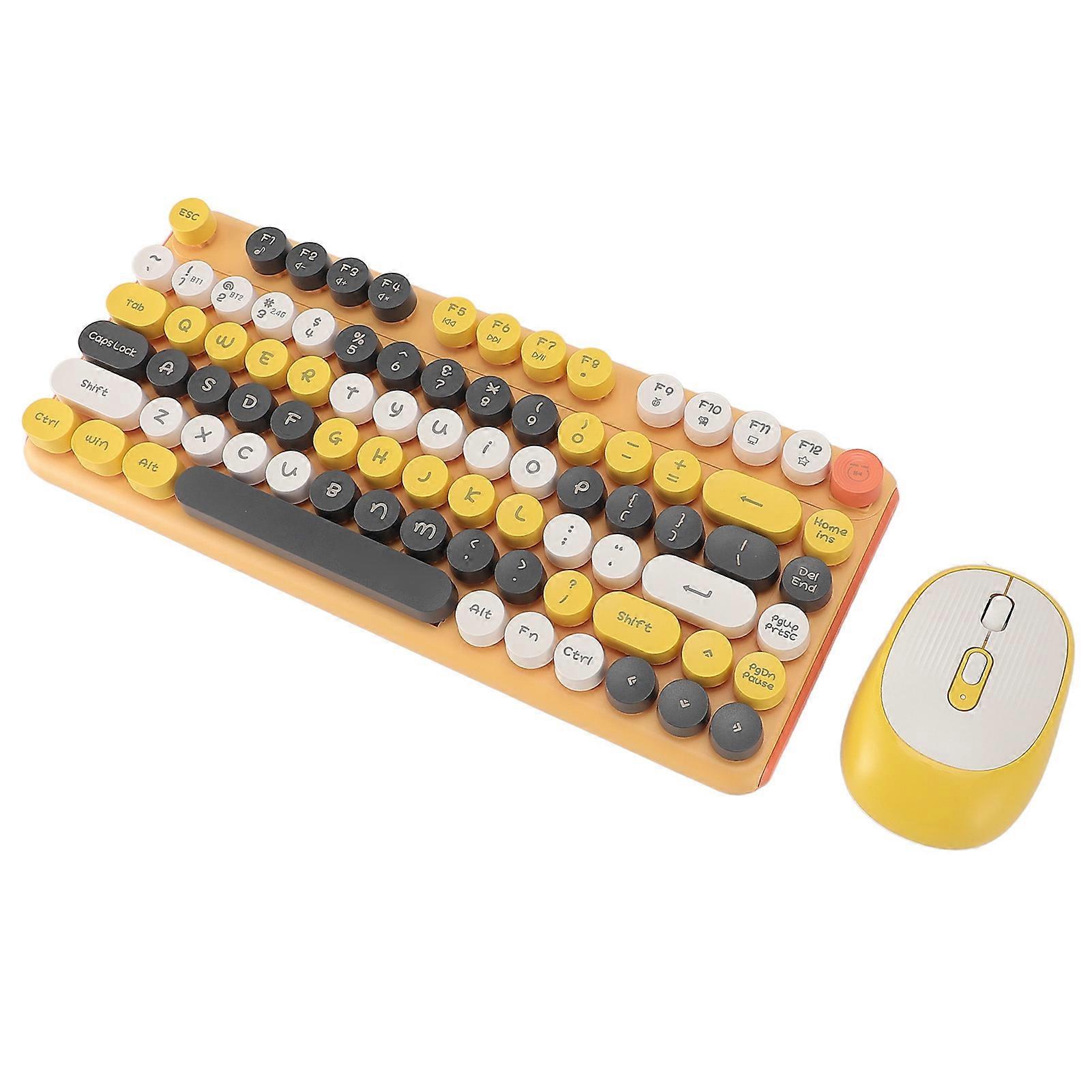 Keyboard Mouse Combo 2.4G Wireless Bluetooth Double Modes 82 Keys Low Noise Keyboard Mouse Set for Office Gaming Yellow 