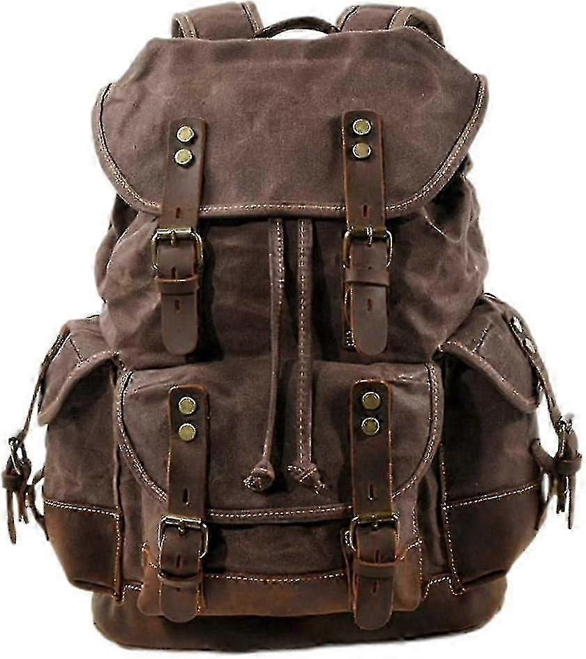 メンズ本革ワックスキャンバスバックパックショルダーリュックサック、ビンテージ登山トラベルバッグ、HEA