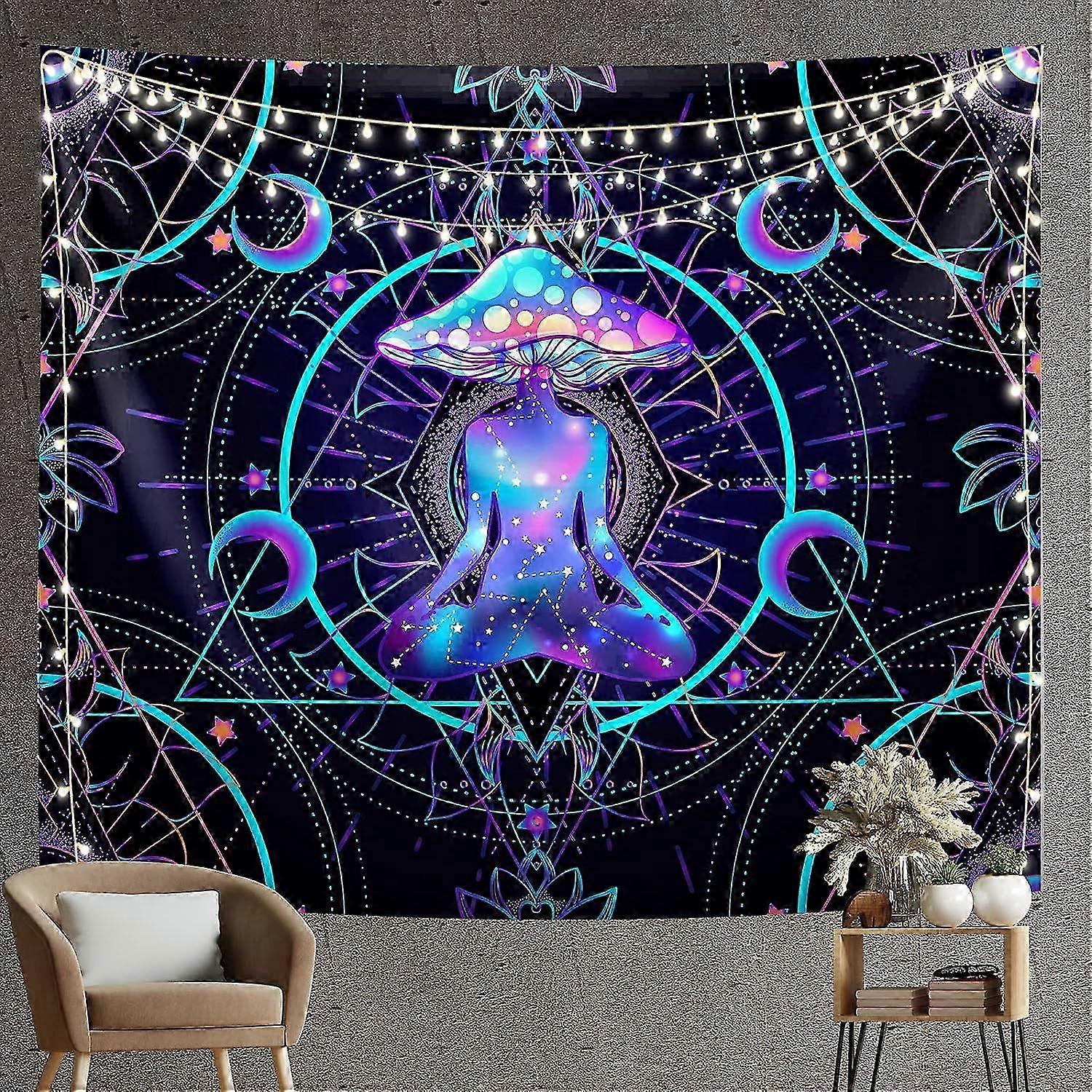Psychedelic Tapestry Wall Hanging with Mushroom and Chakra Design for Home Decoration