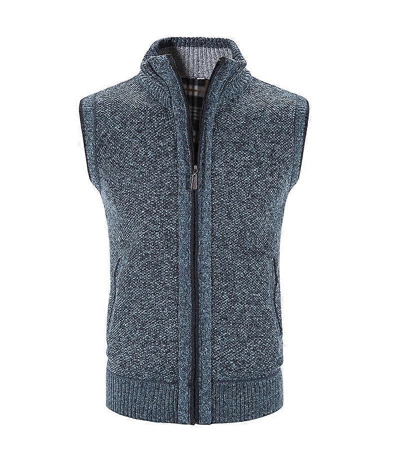 Men Winter Sweater Solid Color Vest Leisure And Comfortable Warm Zippered Stand Up Collar Sleeveless Vest