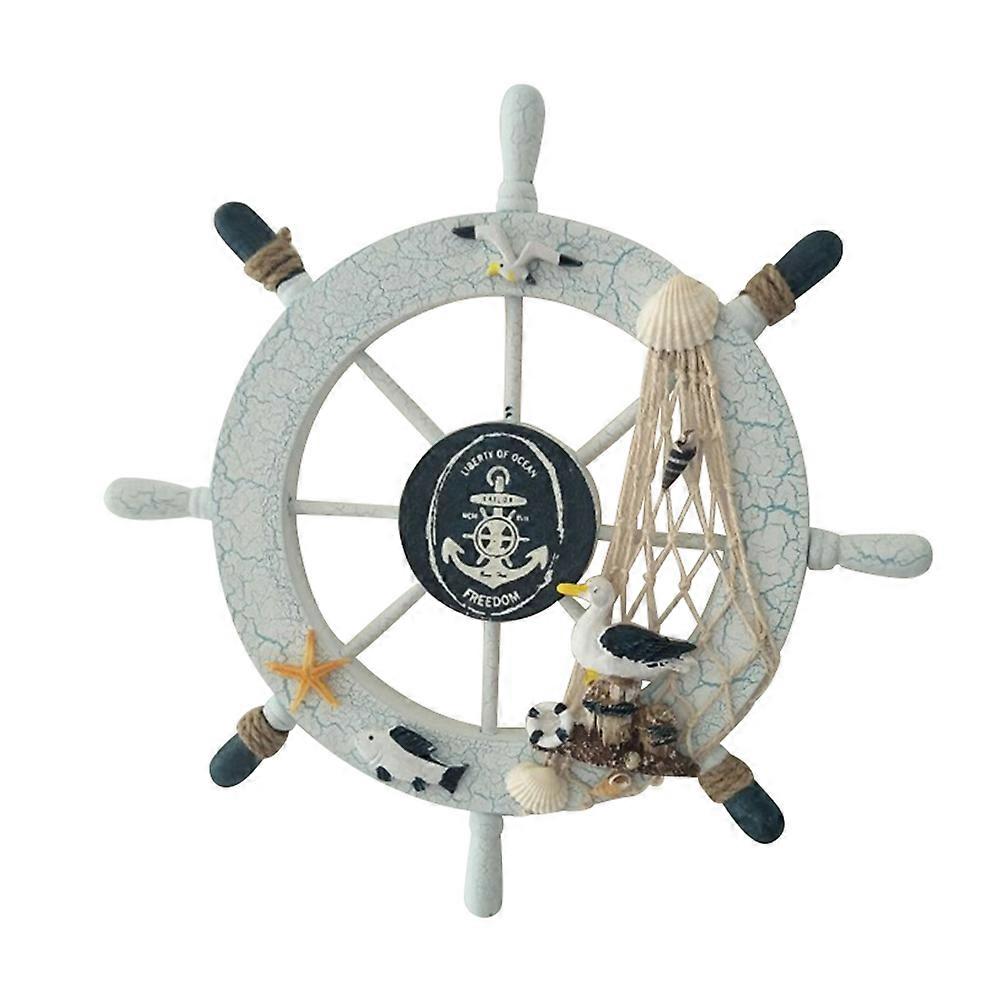 White Wooden Ship Wheel Nautical Wall Decor Perfect for Beach Theme Home Accent 28 x 28cm
