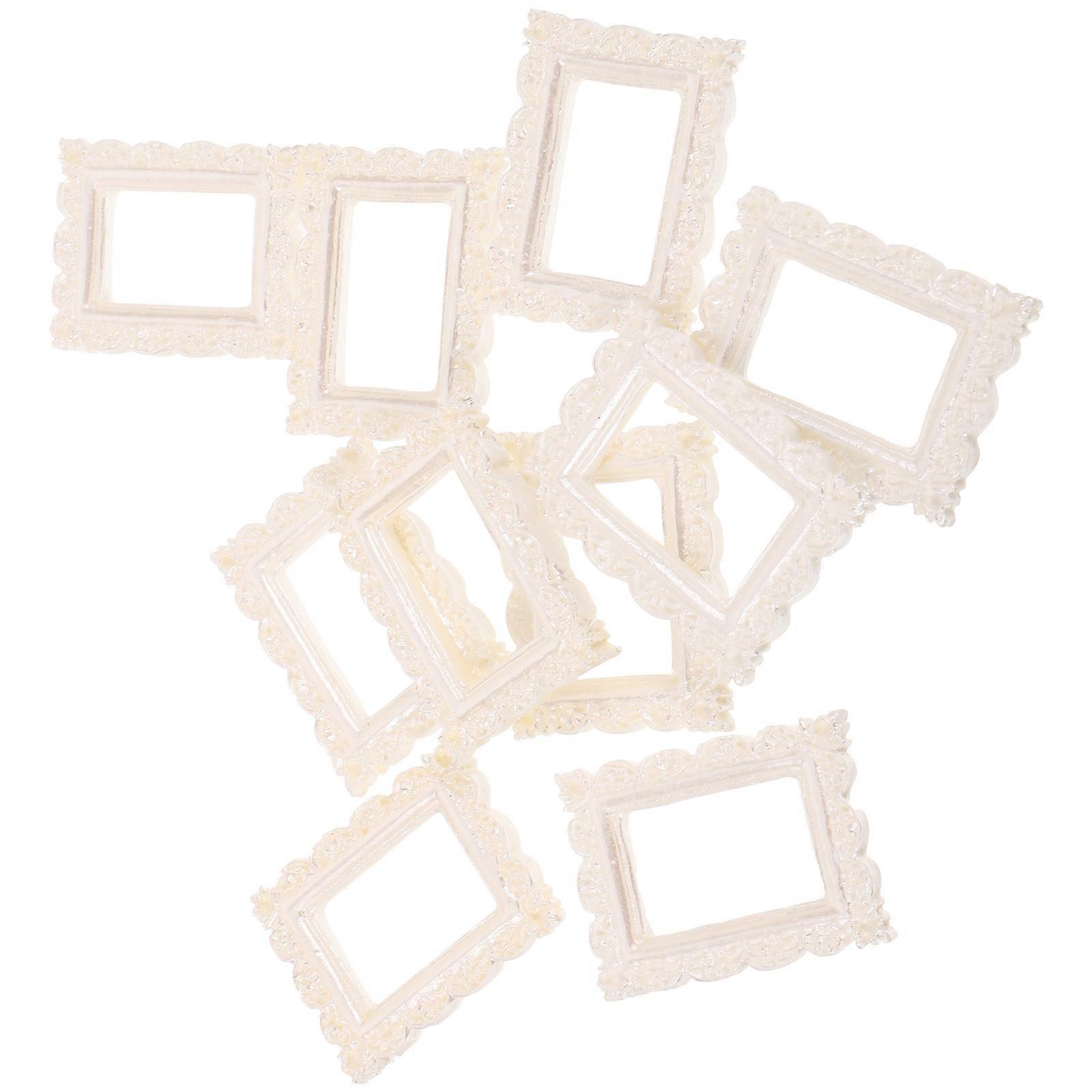 Mini Resin Photo Frame for DIY Crafts 10Pcs European Style White Display Frames