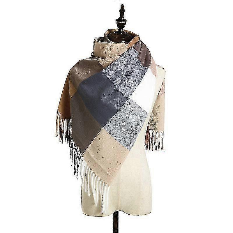 Ladies Scarf Striped Plaid Shawl Elegant Lady Style Autumn And Winter Scarf-dark Camel