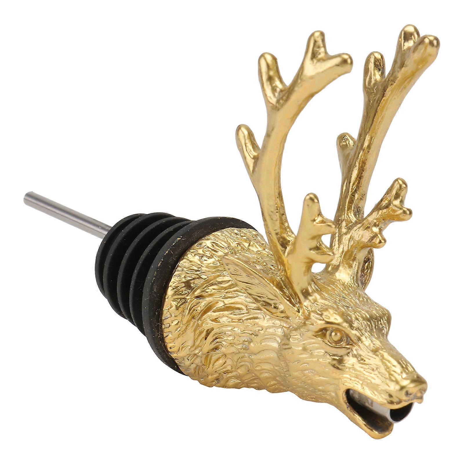 Golden Zinc Alloy Wine Pourer for Home with Creative Animal Head Design and Aerator Function Fits Most Standard Bottles