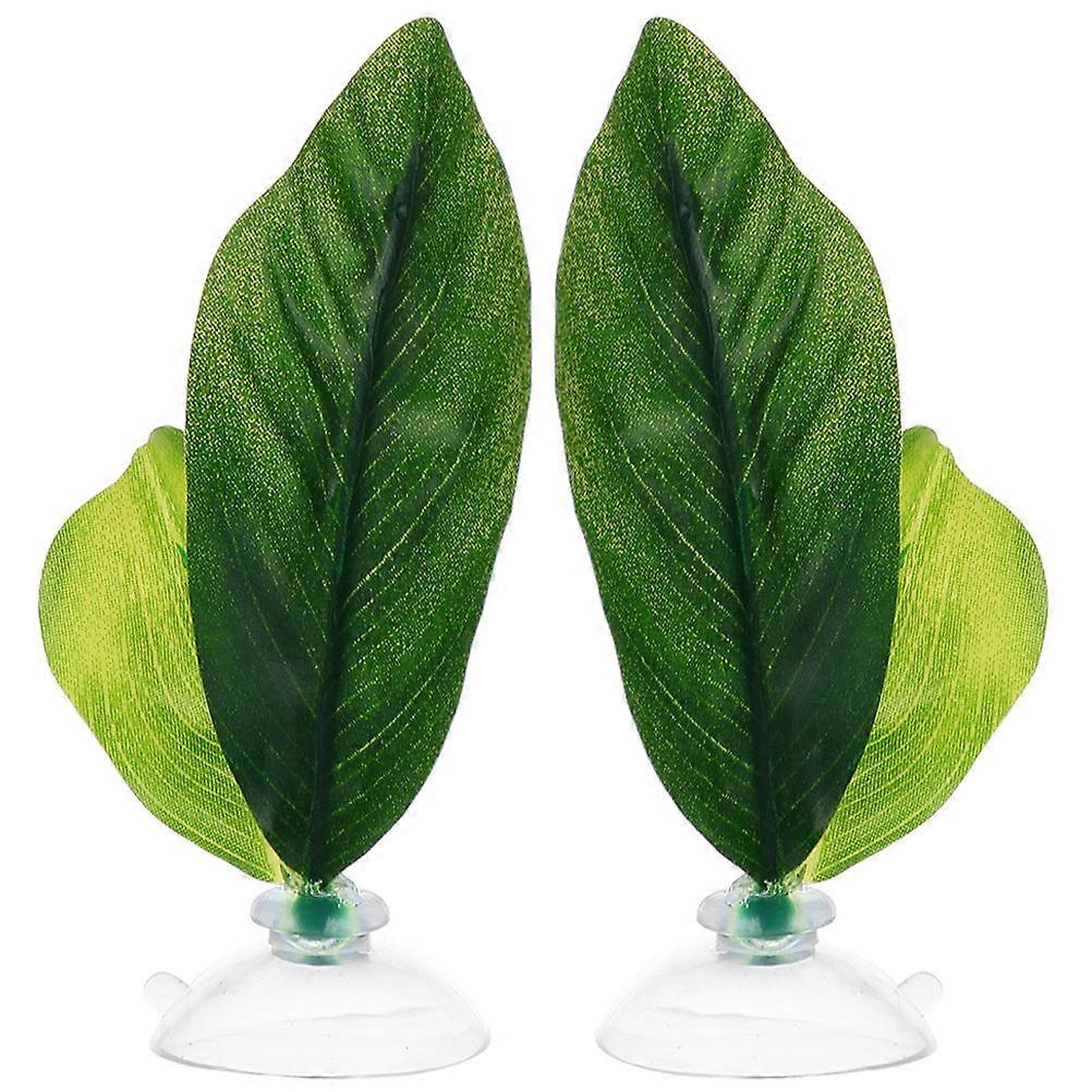 Fish Tank Landscaping Ornaments Plastic Betta Fish Leaf Bed Aquarium Use Green 10x3.5cm Habitat Mimicking 2Pcs