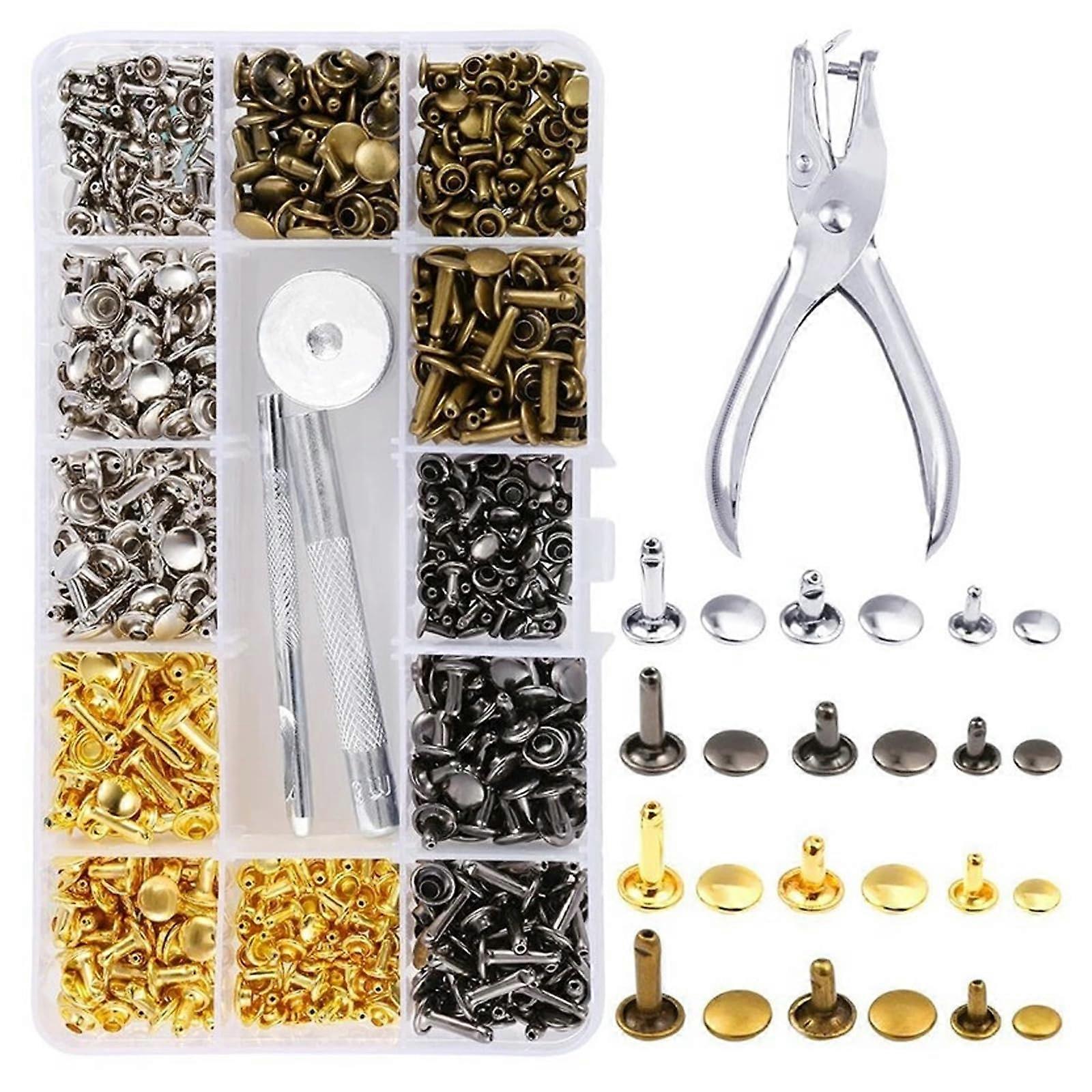 Leather Rivets Set, 180 Set Metal Rivets Double Cap with Rivet Pliers 8mm 6mm
