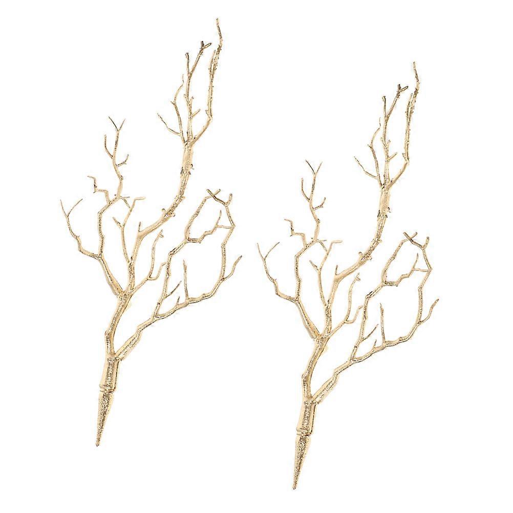 Fake Branches Plastic Tree Branches Decoration Ornament Adornment Simulated Branch Ornaments Photo Props Golden 35X20X5CM Decoration 2Pcs