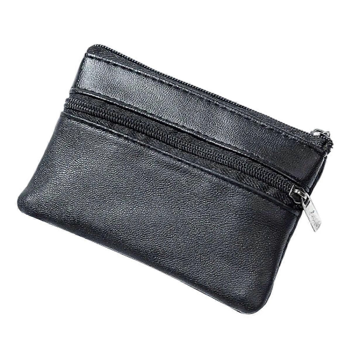 Small Leather Zip Wallet - Card Holder Black