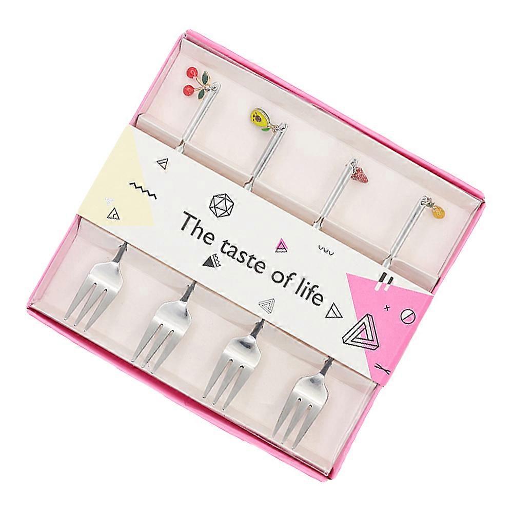 Household Cartoon Fruit Fork Compact Design For present Giving Mirror Polishing 4Pcs