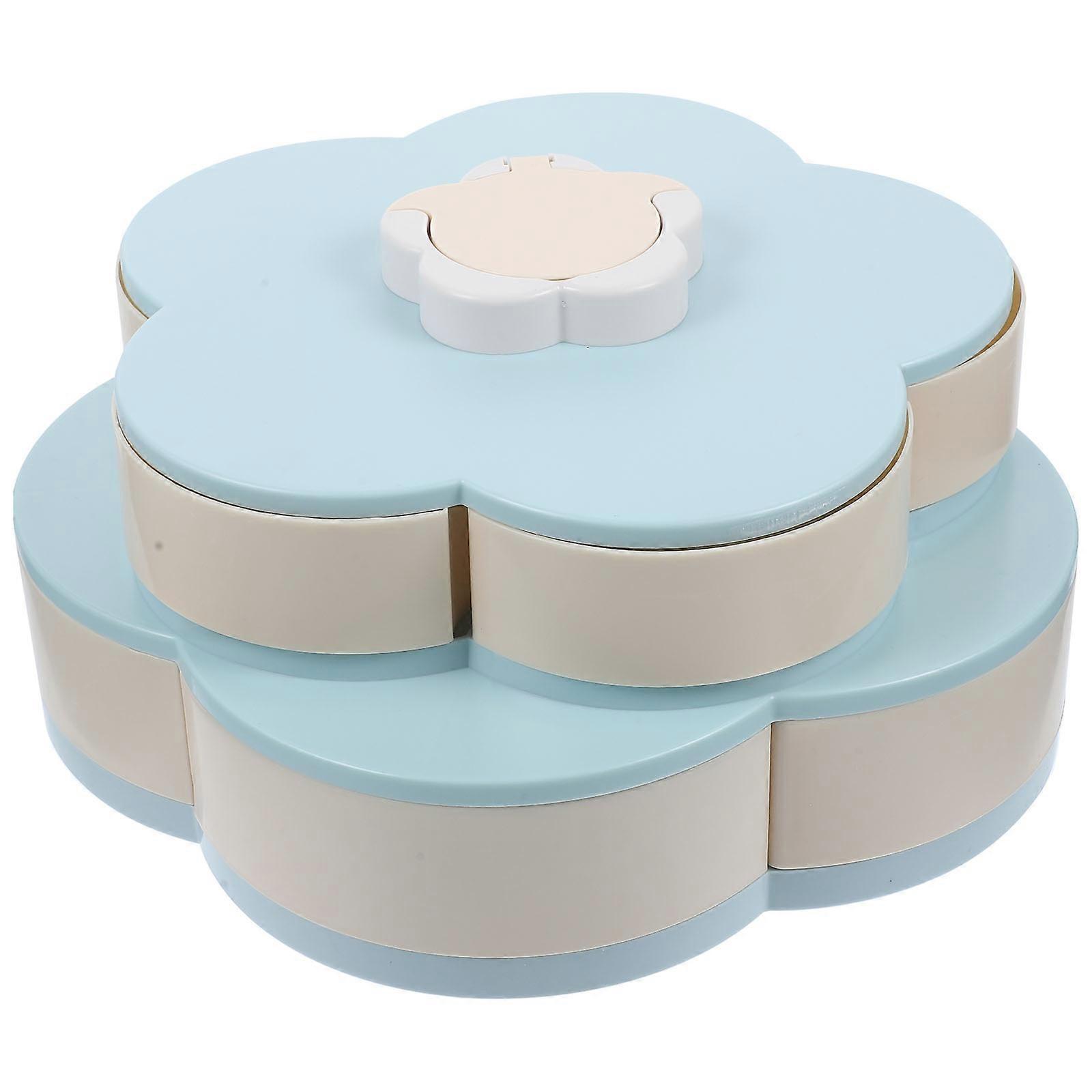 Rotatable Double Layer Snack Tray with Phone Holder, Multi Compartment Food Storage Box, Petal Shaped PP Organizer for Appetizers and Small Items,