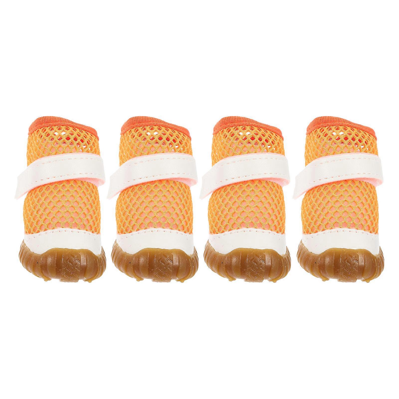Dog Boots Pet Shoes Wear-Resistant Breathable Dog Accessory Orange 4Pcs