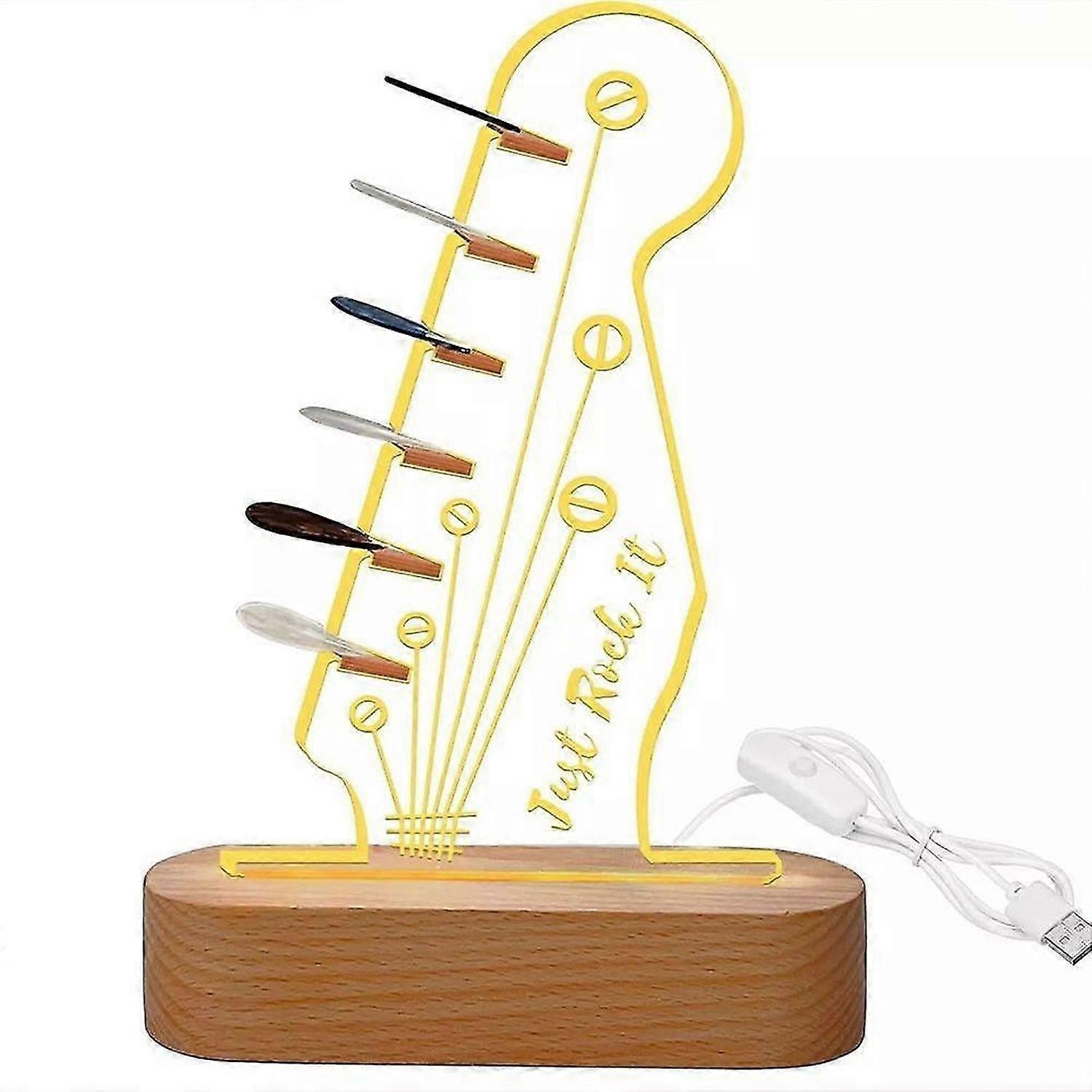 Işıklı Gitar Pick Tutucu Akrilik Gitar Pick Ekran Ahşap Taban