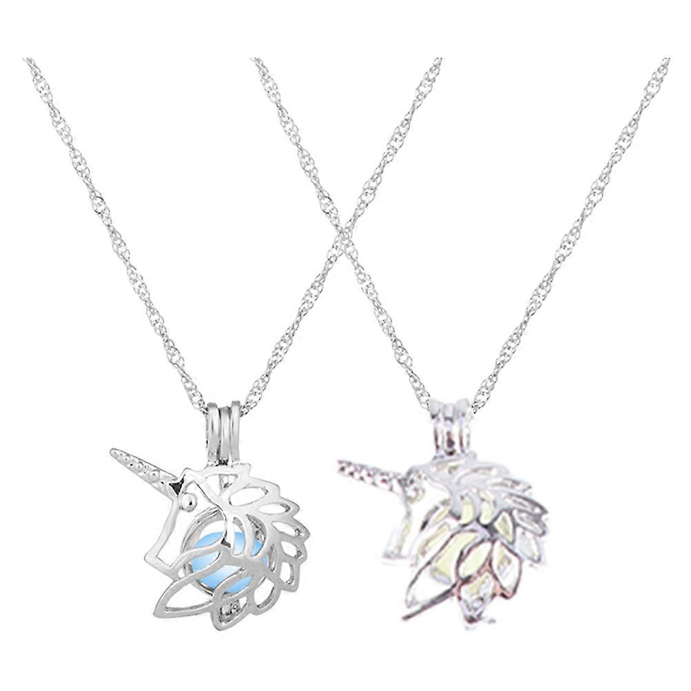 Unicorn Locket Pendant Necklace For Casual Occasions Glow In The Unicorn Shape Blue-Green Unicorn 2Pcs