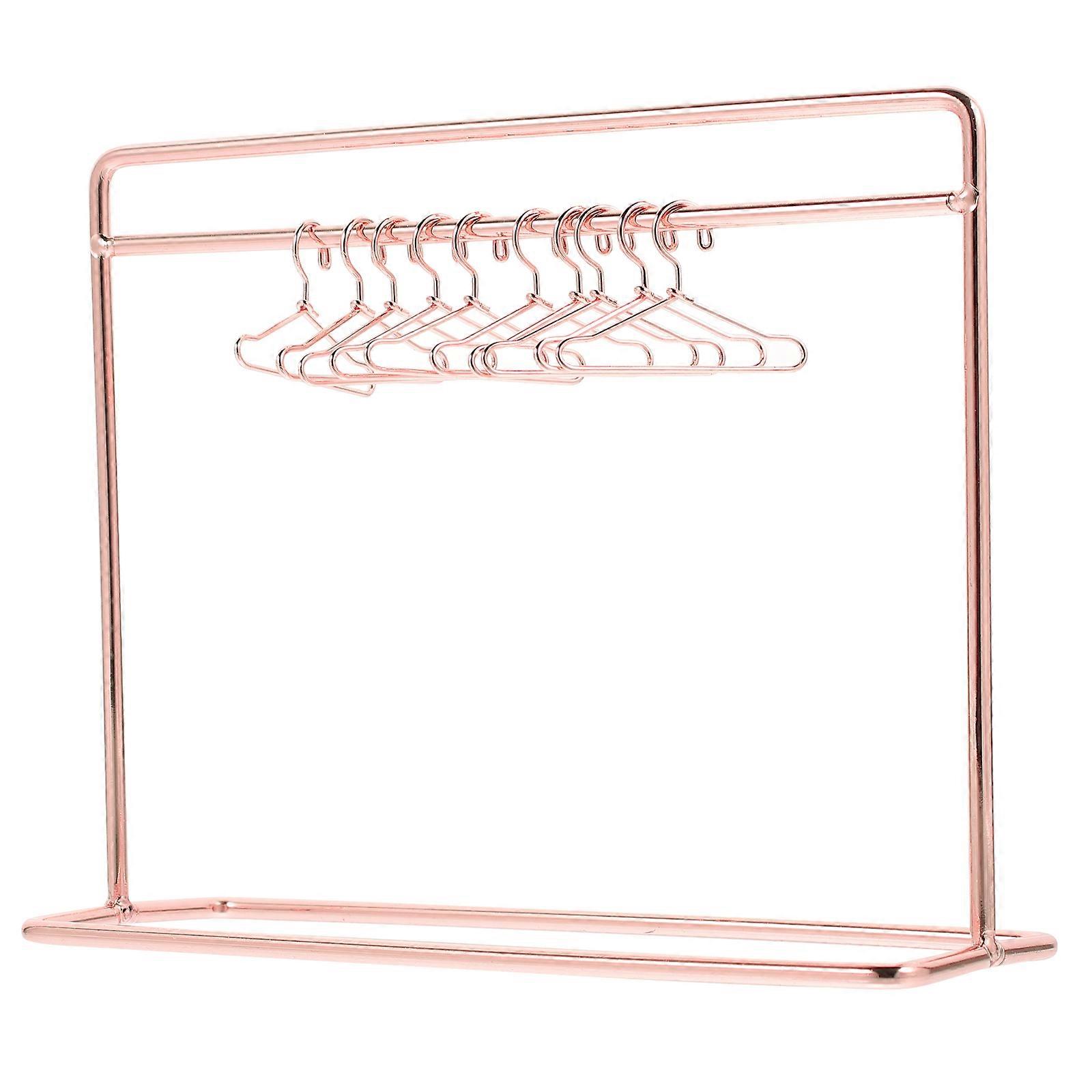 Doll Clothes Rack With Hangers Miniature Rack Displaying Clothing Home Decoration Rose Gold 1Set