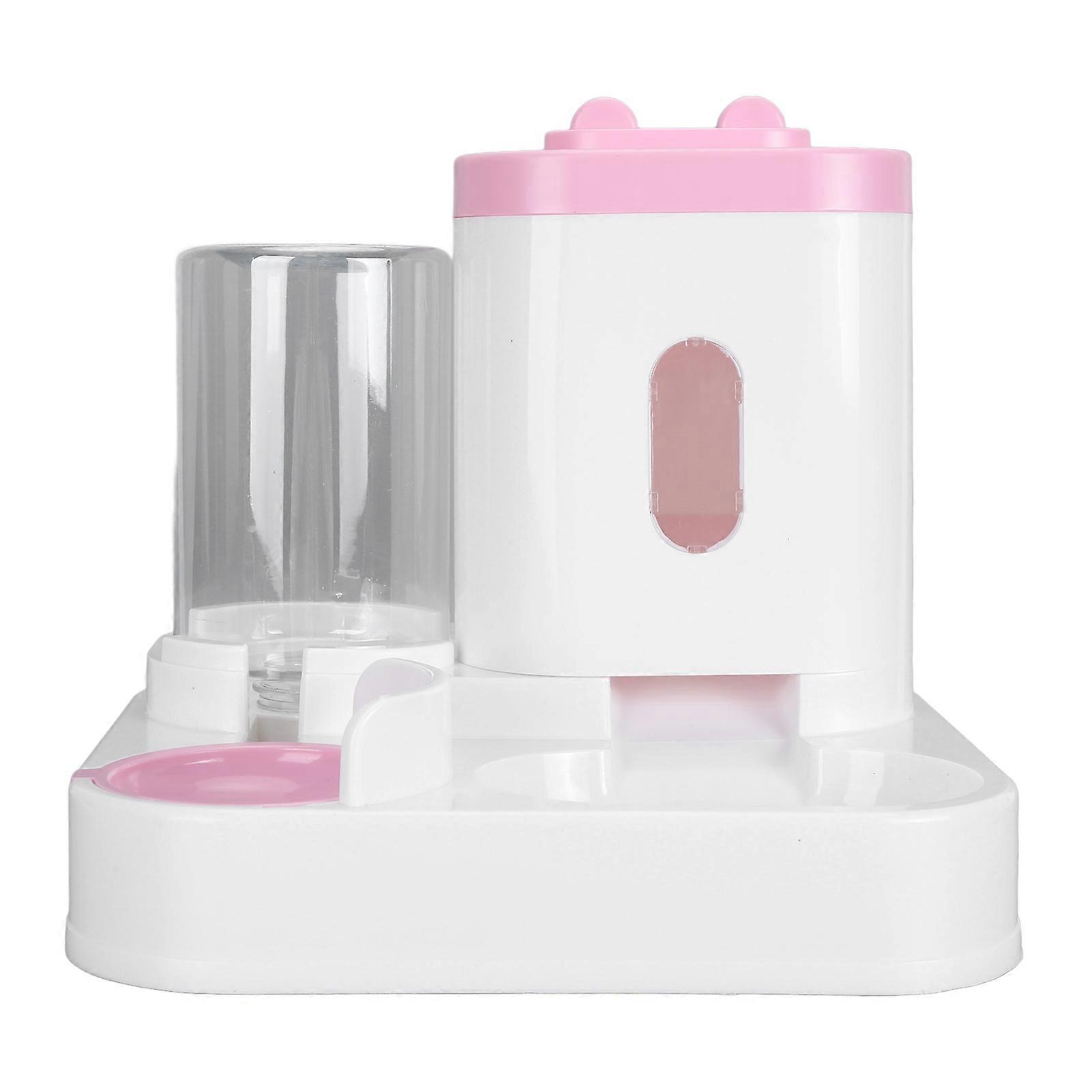 Pet Food Water Dispenser 2 in 1 Large Capacity Detachable Automatic Cat Waterer Feeder for Dog Puppy Pink
