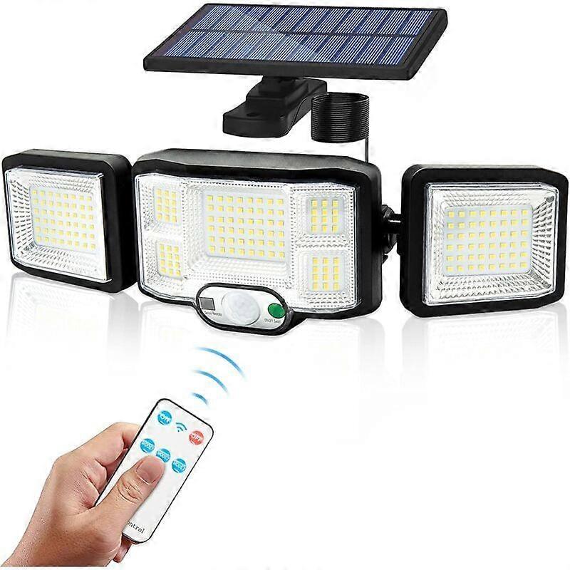 3-Head Solar Floodlight - 192 LED Motion Sensor Light, IP65 Waterproof (A+++) for Wall/Garden Security