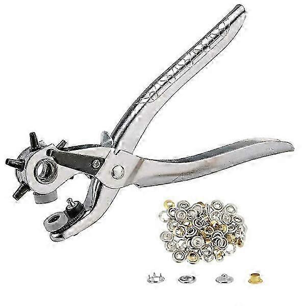 Rotary Hole Punch for Leather and Belts - 6 Sizes with 100 Eyelets Silver