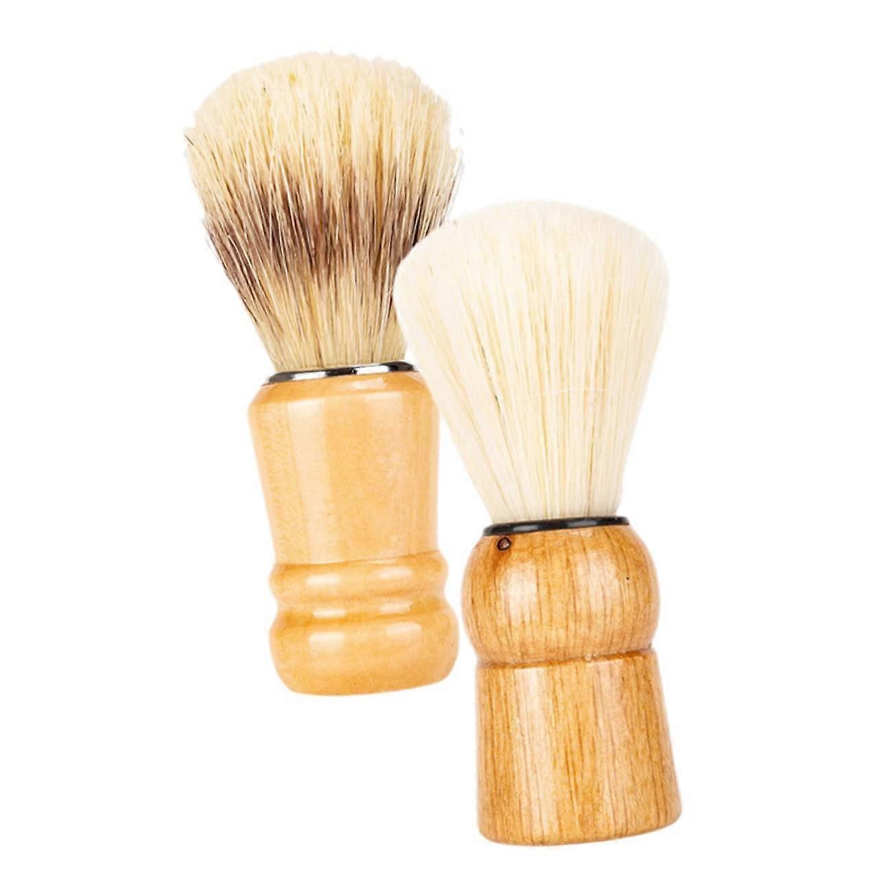 2 × فرش حلاقة بمقبض خشبي ، فرشاة كريم حلاقة للرجال ، هدية عيد الأب ، شعيرات نايلون متينة ، منزل أو صالون ، سهلة الإنشاء.