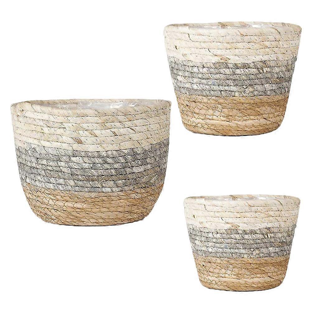 Hand-Woven Plastic Baskets for Storage in Assorted Colors 3pcs Natural Beauty for