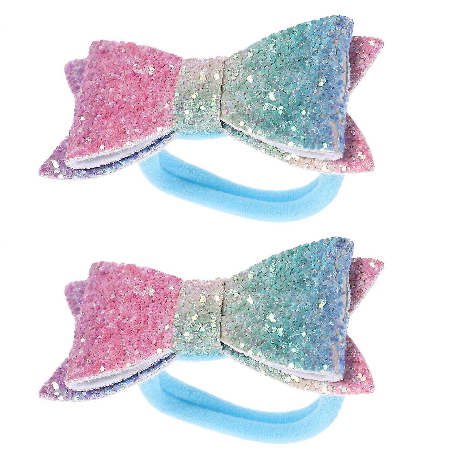 Hair Ties for Little Girls Elastic Glitter Color Strong Hold Ponytail 2Set