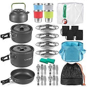 Lixada Cookware Outdoor Cooking Cookware Utensils Kit Family Hiking Travel Picnic Tableware Collapsible Bowl Pan Knife Fork
