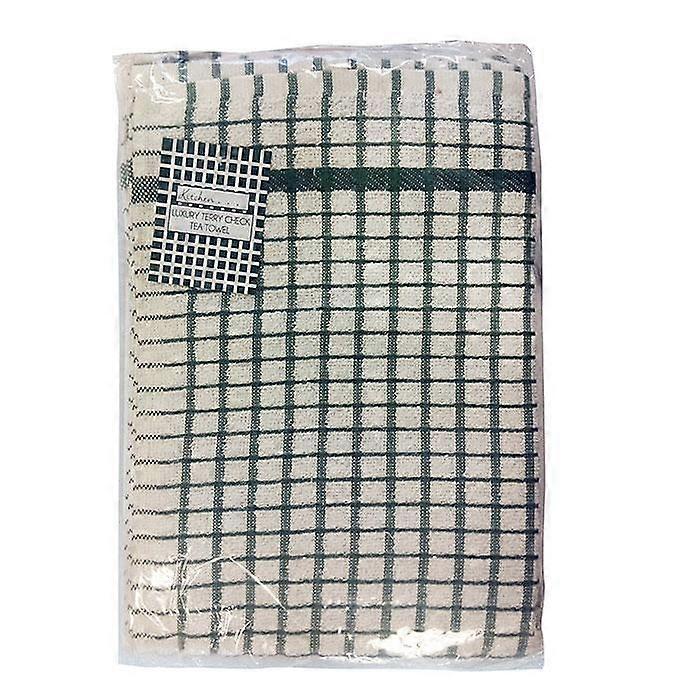 No 50 Terry Check Tea Towel Green