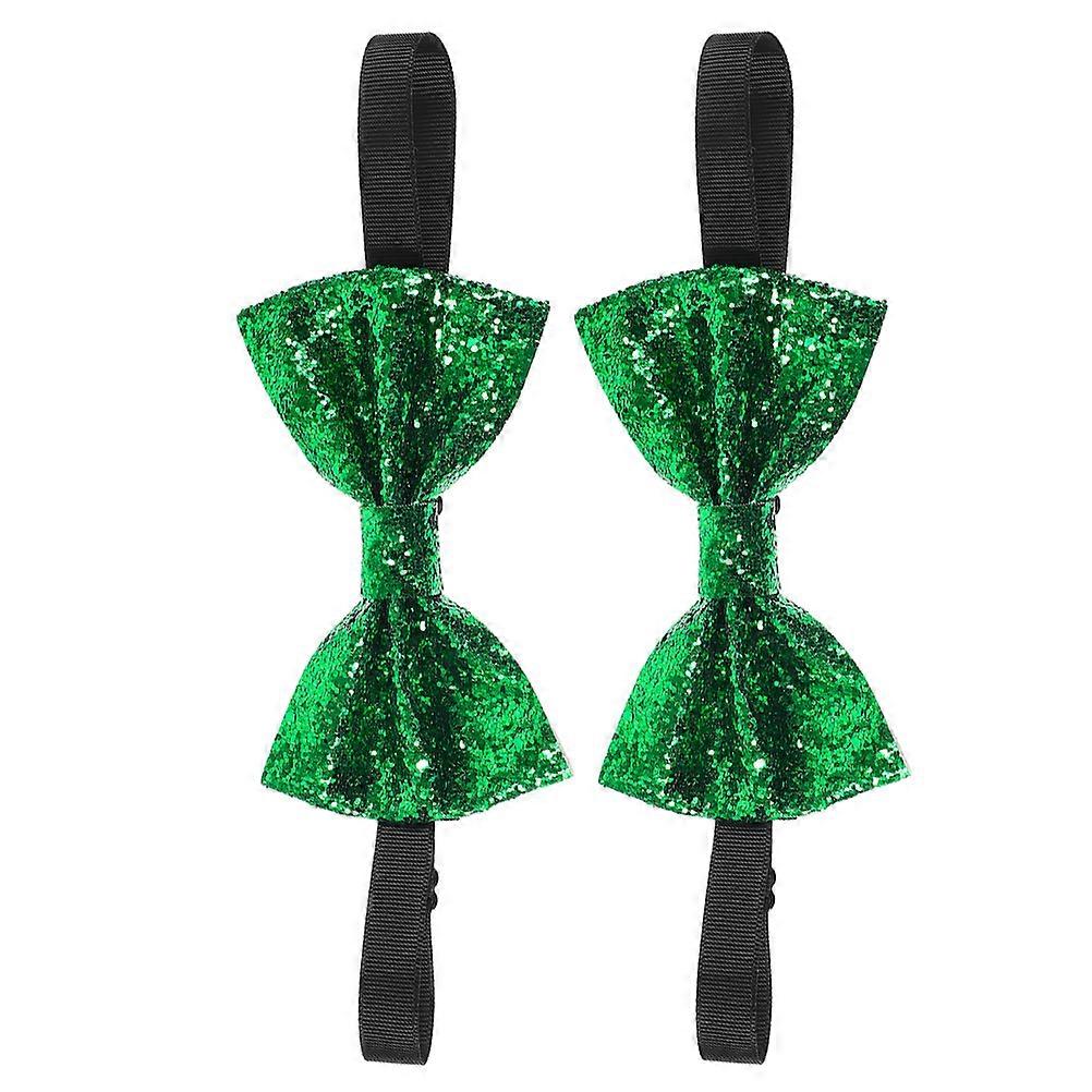 Adjustable Length Mens Bow Ties Green Sequin Groomsmen 2Pcs
