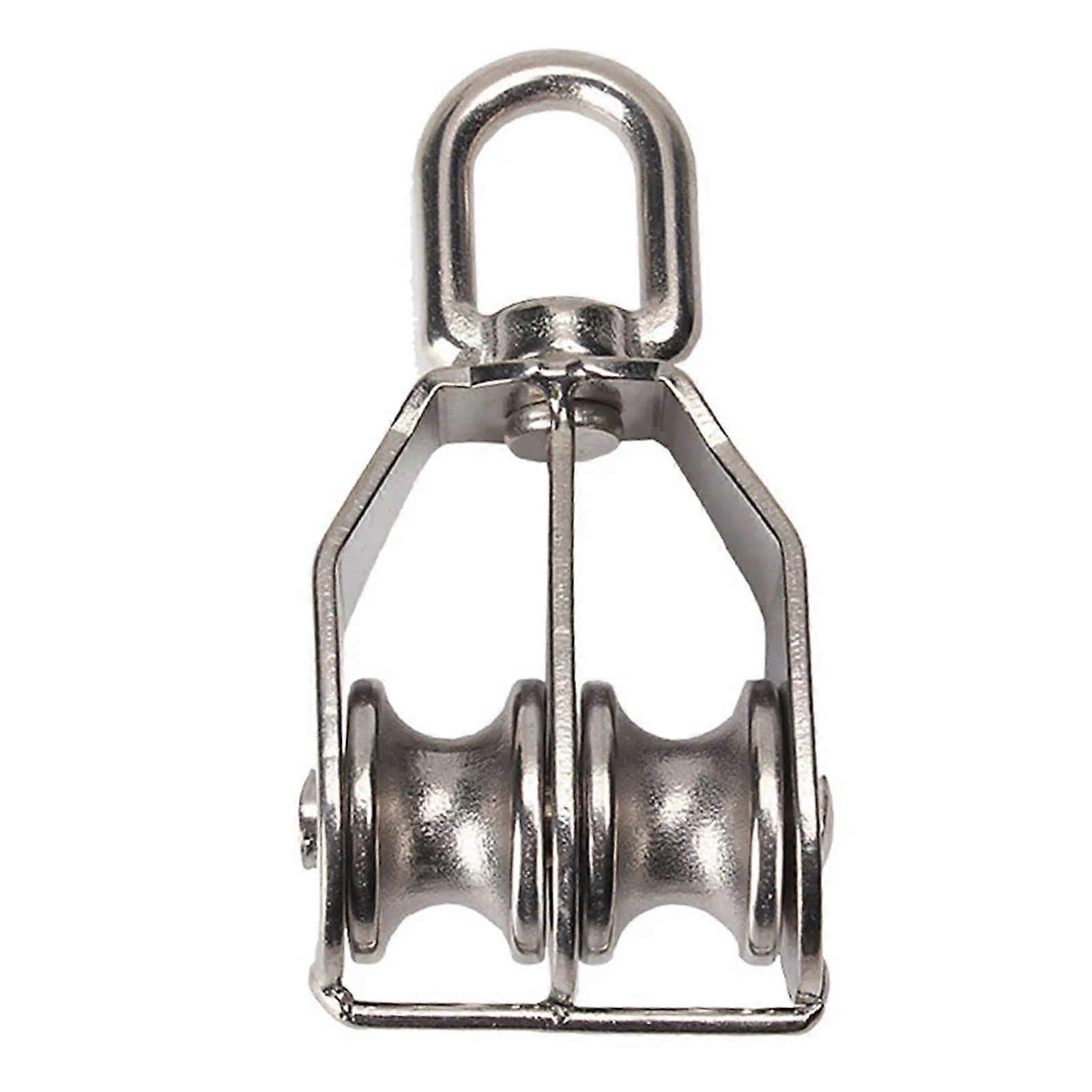 Double pulley block, 2 pieces M32 double pulley block with swiveling lifting rope sheave made of stainless steel.
