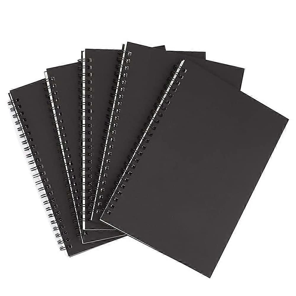5 Pieces A5 Black Spiral Notebook Blank Sketchbook Unlined Diary Pack Thick Blank Paper 50 Sheets 100 Unruled Pages