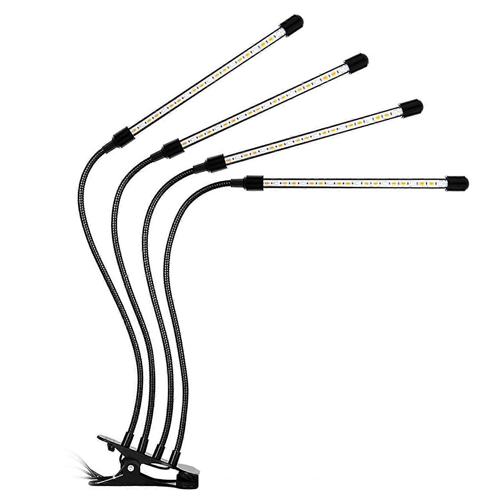 LED light, 4head grow lights for indoor use, 72 LEDs, full spectrum, 5 adjustable brightness levels, 360° gooseneck, 10–40 W (Double Tube 20W).