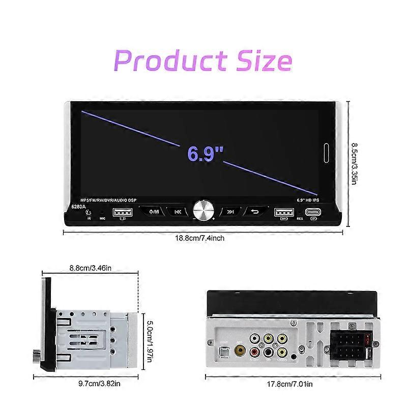 Wireless CarPlay Single DIN Car Radio Car Stereo 6.86" HD IPS Touchscreen Bluetooth 5.2 Android Auto