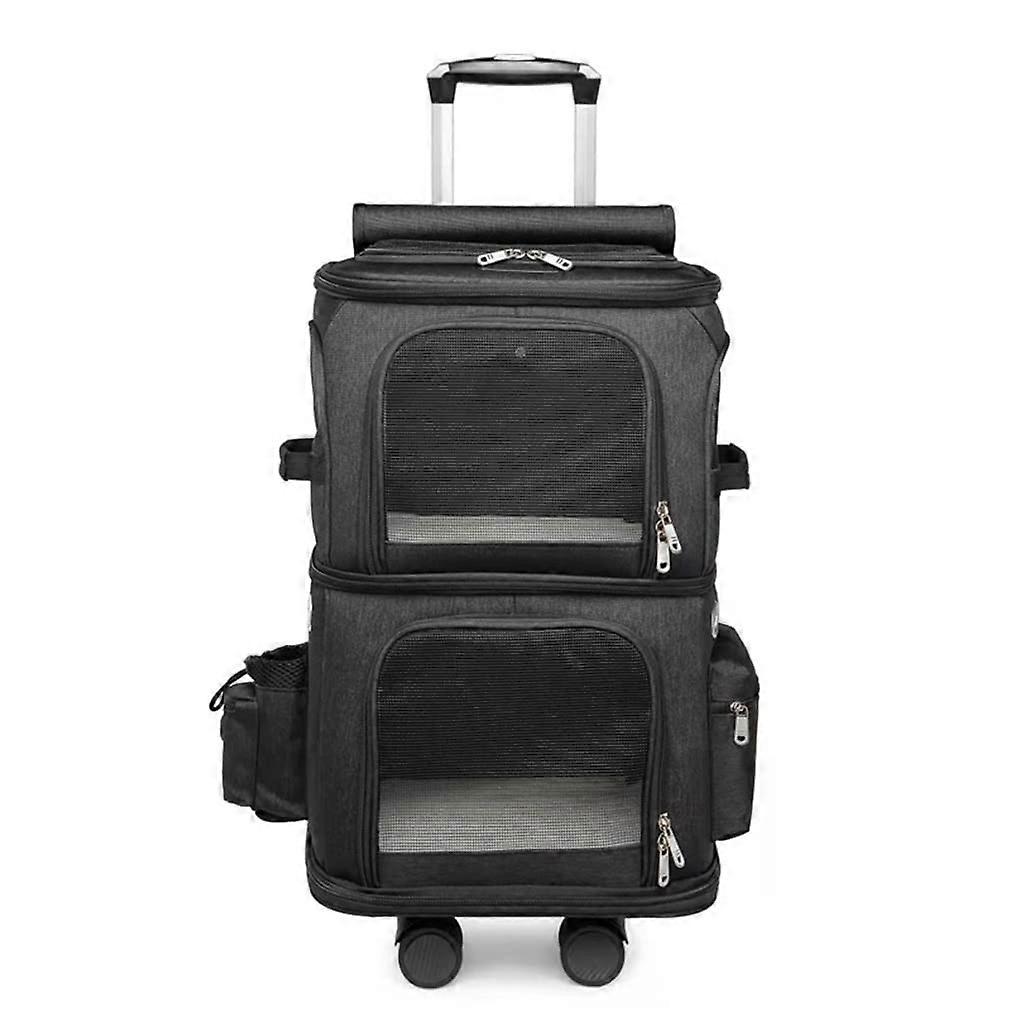 Pet Travel Bag Cat Dog with Wheels, Portable Outdoor Bag, 2 Cats, 2Layer Pet Stroller, Foldable, Soft Double Sided Puppy Cart